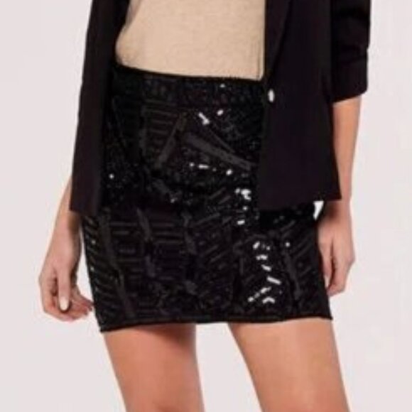 Womens Black Slim Fit Sequin Bead Placement Pencil Mini Skirt - Picture 2 of 12
